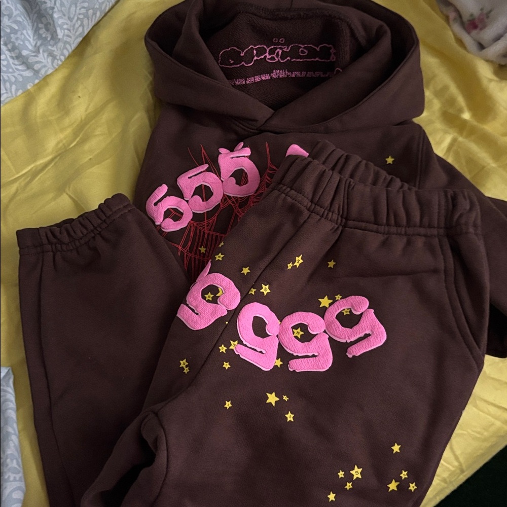 Spyder Kids Sweatsuit Brown Kids Hoodie and Pants Set with Pink Accents
